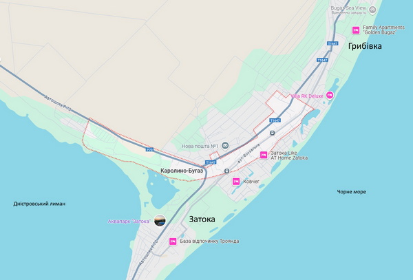 Розташування на карті курорту Кароліно-Бугаз